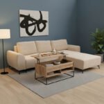 Kαναπές κρεβάτι τριθέσιος αναστρέψιμος Settee pakoworld ύφασμα με αποθηκευτικό χώρο σε μπεζ απόχρωση 286x204x93εκ - Image 2
