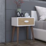 Κομοδίνο Laber pakoworld με ένα συρτάρι καρυδί-λευκό-sonoma 45x30x57.5εκ - Image 2