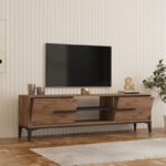 Έπιπλο τηλεόρασης Eslem pakoworld oak με ανθρακί 160x34,6x48,1εκ - Image 2