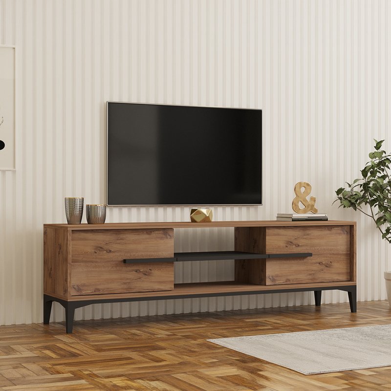 120-000673 Έπιπλο τηλεόρασης Eslem pakoworld oak με ανθρακί 160x34,6x48,1εκ - Image 1