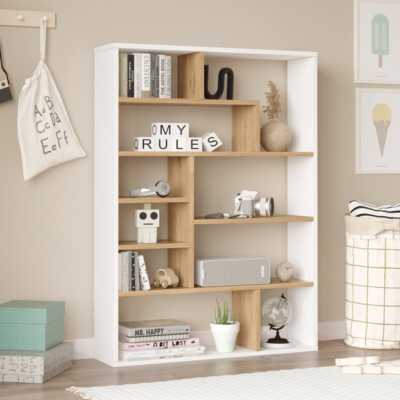 176-000204 Βιβλιοθήκη Decora pakoworld σε oak-λευκό απόχρωση 90x22x123.6εκ - Image 1