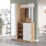 Έπιπλο εισόδου Saron με καθρέπτη pakoworld σε oak-λευκή απόχρωση 113x35x180εκ