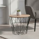 Βοηθητικό τραπέζι σαλονιού Jacot pakoworld oak-μαύρο Φ38x30,5εκ