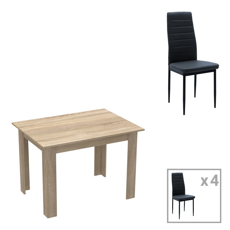 200-001160 Τραπεζαρία Manka-Parker pakoworld σετ 5τεμ mdf σε μαύρη-sonoma απόχρωση 110x80x77εκ - Image 1