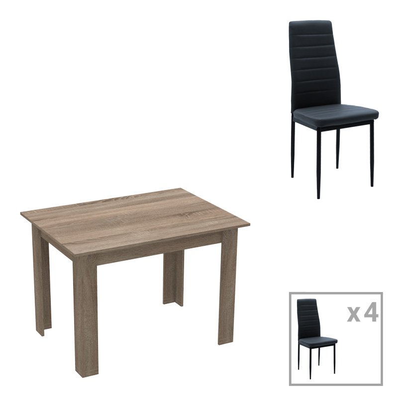 200-001161 Τραπεζαρία Manka-Parker pakoworld σετ 5τεμ mdf σε μαύρη-sonoma truffle απόχρωση 110x80x77εκ - Image 1