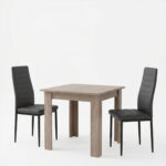Τραπεζαρία Manka-Parker pakoworld σετ 3τεμ mdf σε μαύρη-sonoma truffle απόχρωση 80x80x77εκ - Image 2