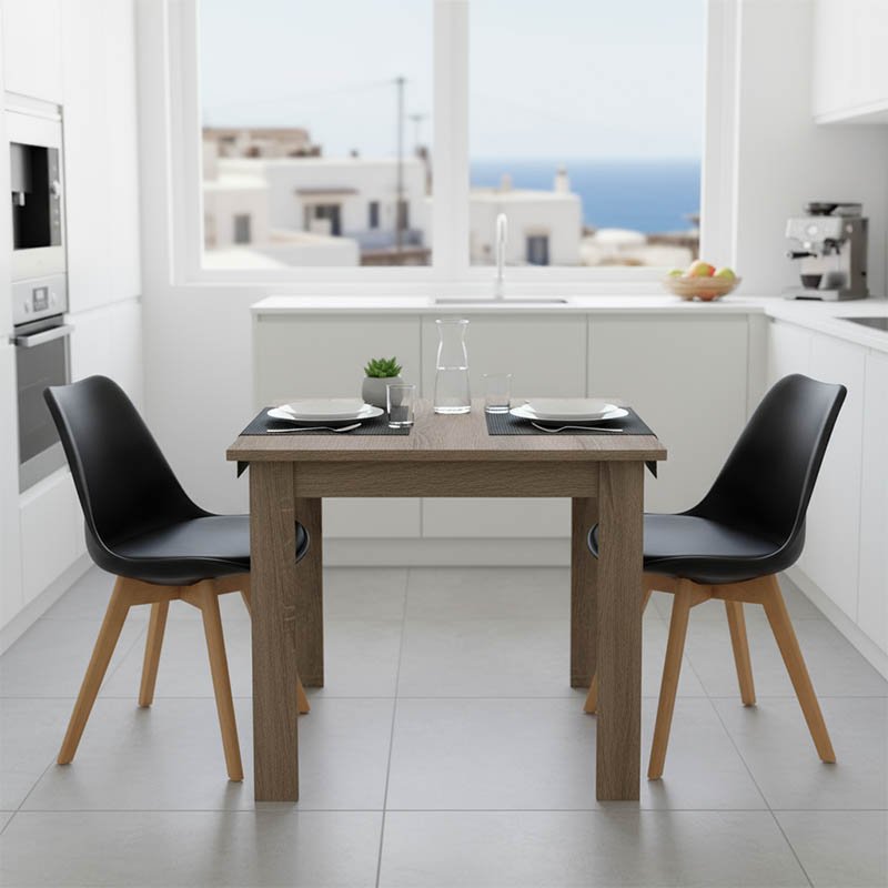 200-001192 Τραπεζαρία Manka Ι -Gaston pakoworld σετ 3τεμ σε sonoma truffle-μαύρη απόχρωση 80x80x77εκ - Image 1