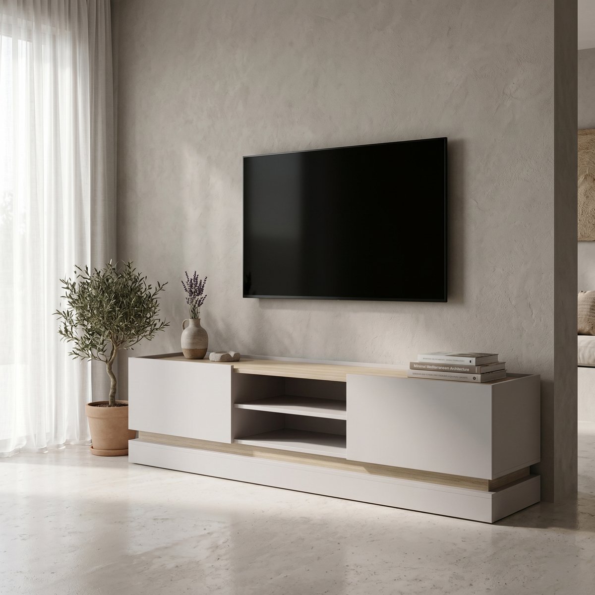 230-000282 Έπιπλο τηλεόρασης Wendo pakoworld γκρι-sonoma 200x37x47εκ - Image 1