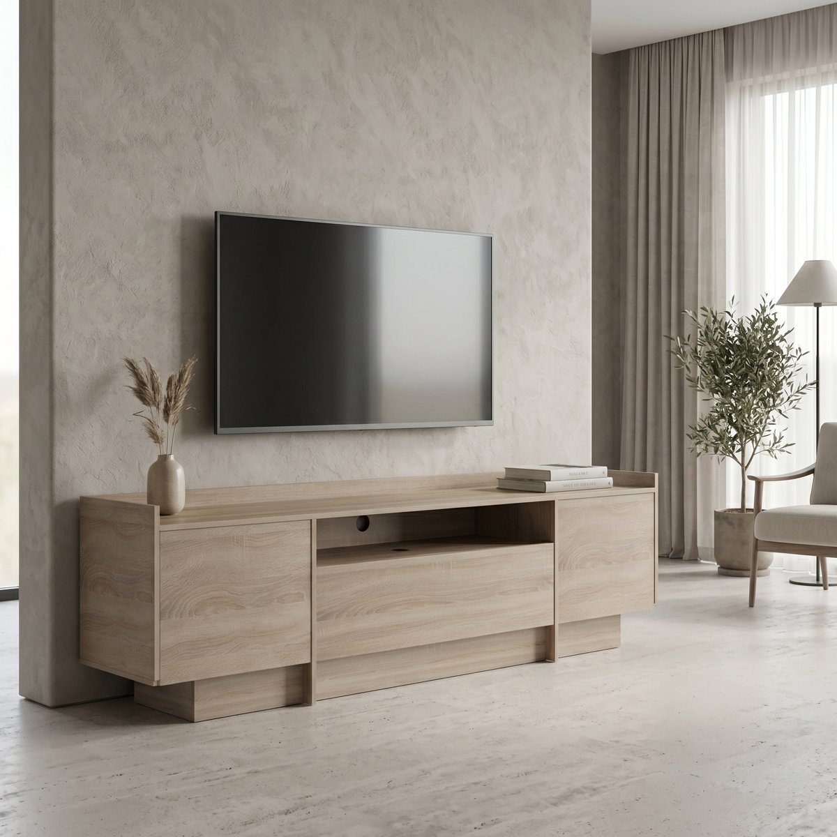 230-000285 Έπιπλο τηλεόρασης Derden pakoworld sonoma 197x38x58εκ - Image 1