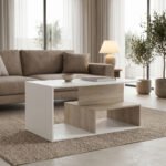 Τραπέζι σαλονιού Kelena pakoworld sonoma-λευκό 90x51x43εκ