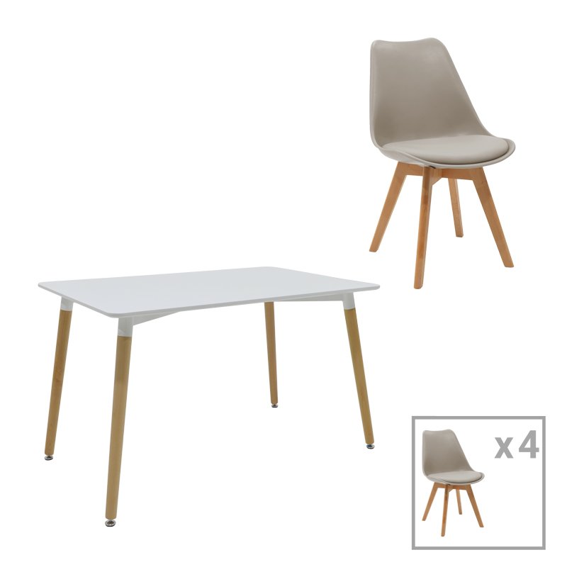 271-000035 Τραπεζαρία Natali-Gaston A σετ 5τεμ pakoworld MDF και ξύλο οξιάς σε γκρι-λευκή-φυσική απόχρωση 120x80x76εκ - Image 1