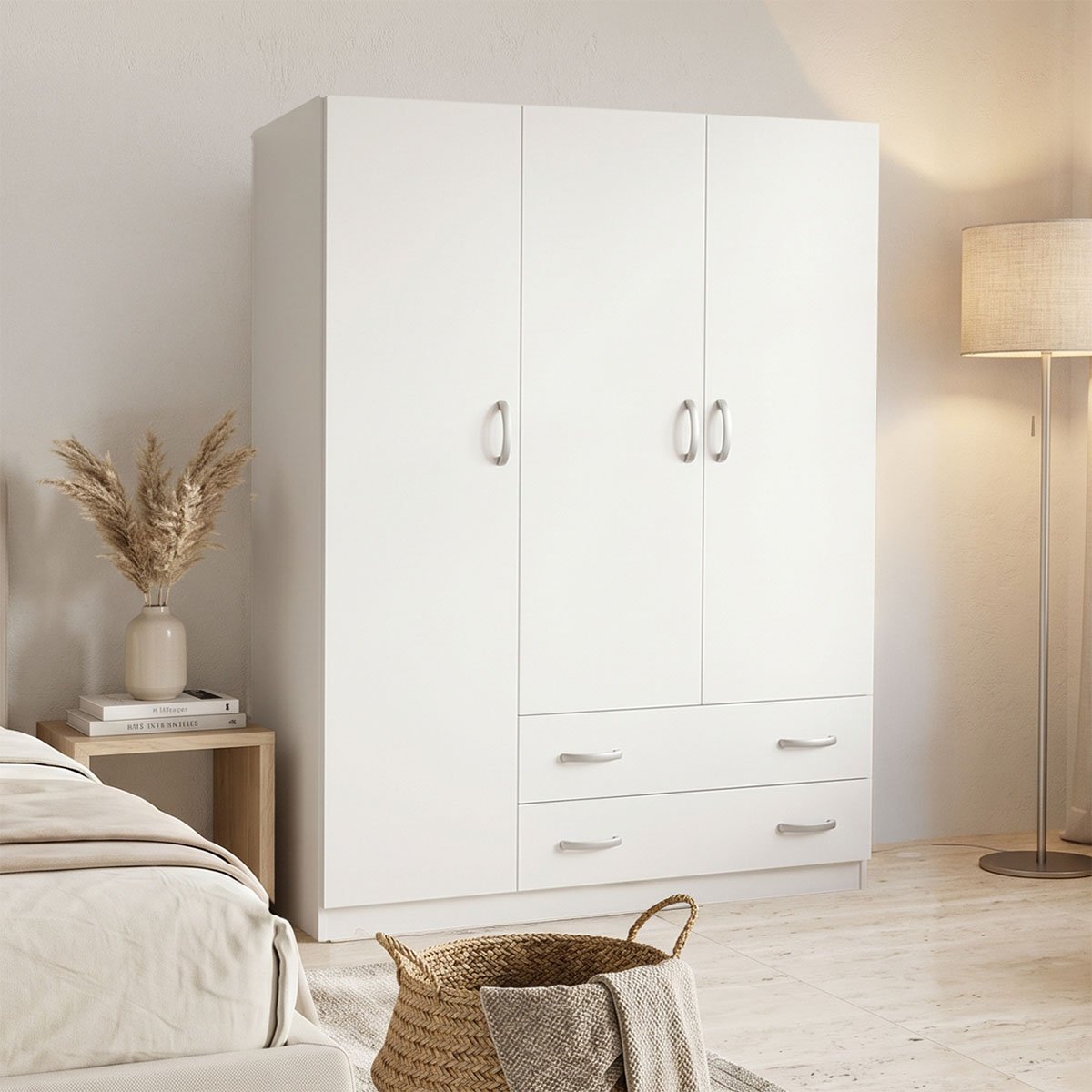 383-000161 Ντουλάπα τρίφυλλη με 2 συρτάρια Alvia pakoworld λευκή 150x51x180εκ - Image 1