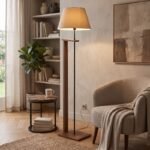 Φωτιστικό δαπέδου Moris Megapap MDF - ύφασμα PVC χρώμα καρυδί - μπεζ Φ38x150εκ. - Image 2