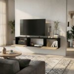 Έπιπλο τηλεόρασης επιτοίχιο Elano Megapap χρώμα μαύρο - sepet oak 160x31,4x31,2εκ. - Image 3