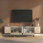 Έπιπλο τηλεόρασης Orontes Megapap χρώμα travertine - χρυσό 180x29,6x50εκ. - Image 2
