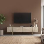 Έπιπλο τηλεόρασης Orontes Megapap χρώμα travertine - χρυσό 180x29,6x50εκ. - Image 4