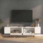 Έπιπλο τηλεόρασης Orontes Megapap χρώμα λευκό - χρυσό 180x29,6x50εκ. - Image 2