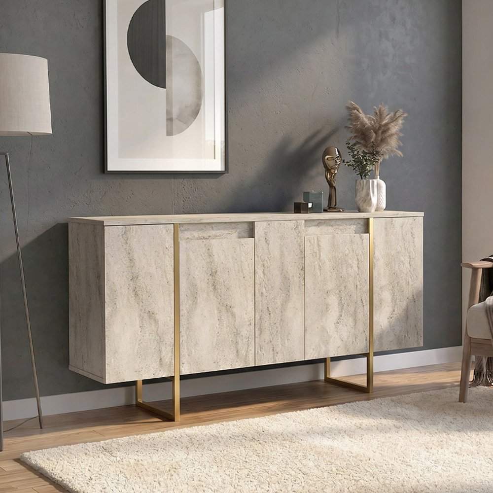GP042-04103-0 Μπουφές Orontes Megapap χρώμα travertine - χρυσό 160x35,2x80εκ. - Image 1
