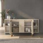 Μπουφές Orontes Megapap χρώμα travertine - χρυσό 160x35,2x80εκ. - Image 2