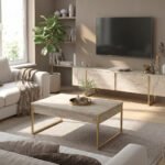 Τραπεζάκι σαλονιού Orontes Megapap χρώμα travertine - χρυσό 90x59,6x40εκ. - Image 5