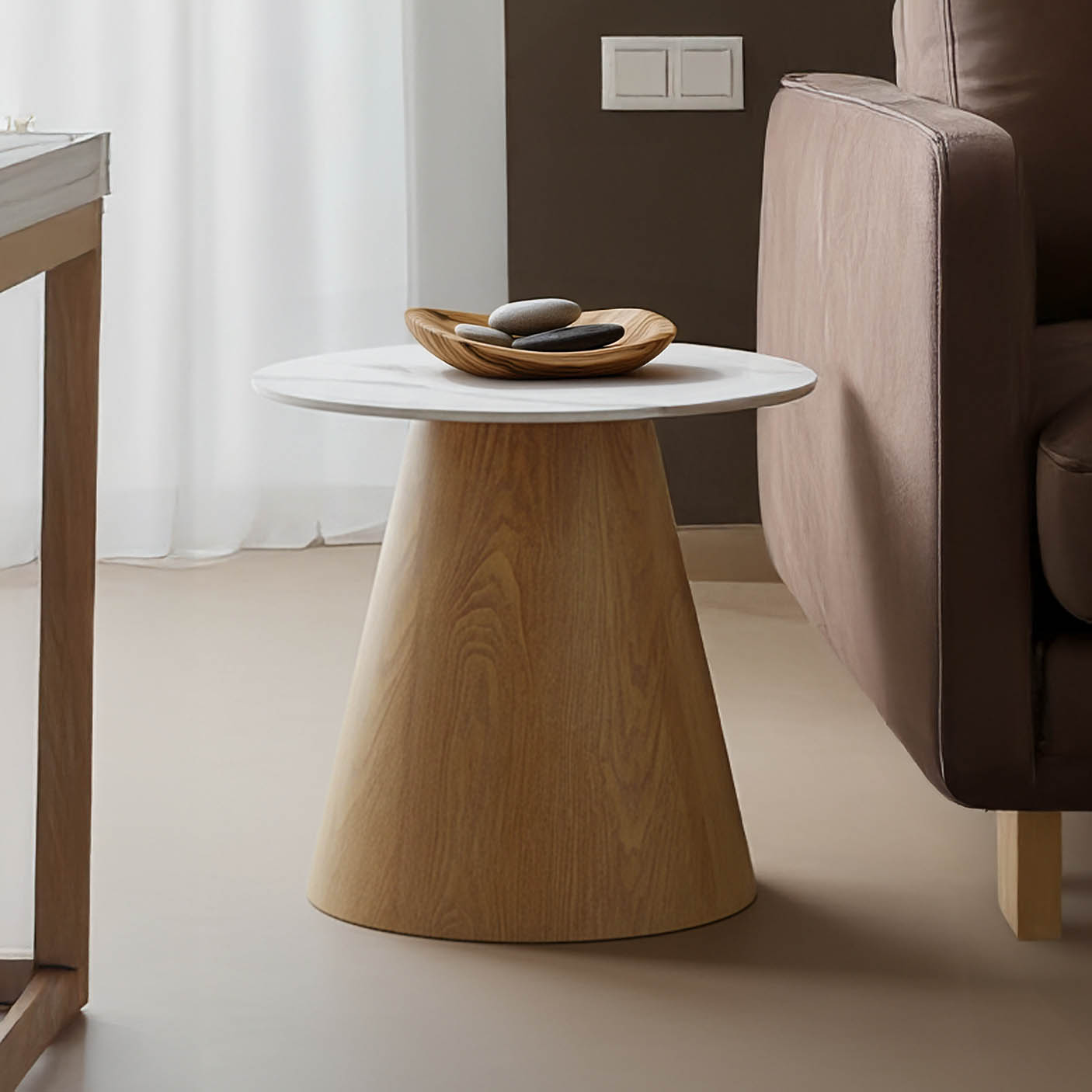 029-000266 Βοηθητικό τραπέζι Soleire Inart λευκό μαρμάρου sintered stone-μεταλλική βάση Φ50x47.5εκ - Image 1
