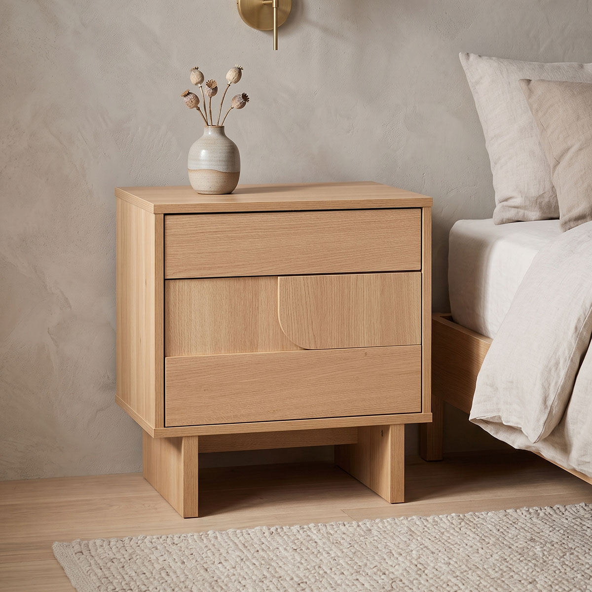 086-000027 Κομοδίνο Jenfia pakoworld mdf σε φυσική απόχρωση 48x39x50,5εκ - Image 1