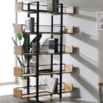 Βιβλιοθήκη Musha pakoworld μέταλλο μαύρο με oak απόχρωση 120x27x185εκ