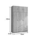 Ντουλάπα τρίφυλλη με πατάρι Alvia pakoworld sonoma 150x51x240εκ - Image 5