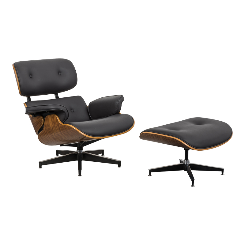 332-000006 Πολυθρόνα-υποπόδιο relax Jenna pakoworld μαύρο pu- plywood καρυδί-βάση χρωμίου 82x92x82εκ - Image 1