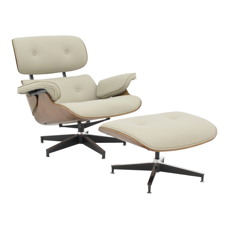 332-000007 Πολυθρόνα-υποπόδιο relax Jenna pakoworld μπεζ pu- plywood καρυδί-βάση χρωμίου 82x92x82εκ - Image 1