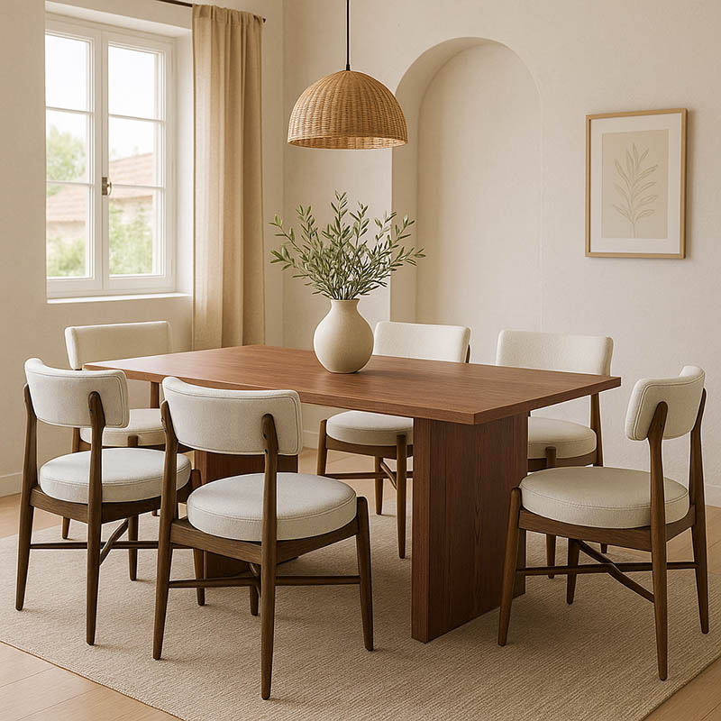 381-000010 Τραπεζαρία Eleganza-Raudi pakoworld σετ 7τεμ mdf σε καρυδί-εκρού απόχρωση 180x99x75.8εκ - Image 1