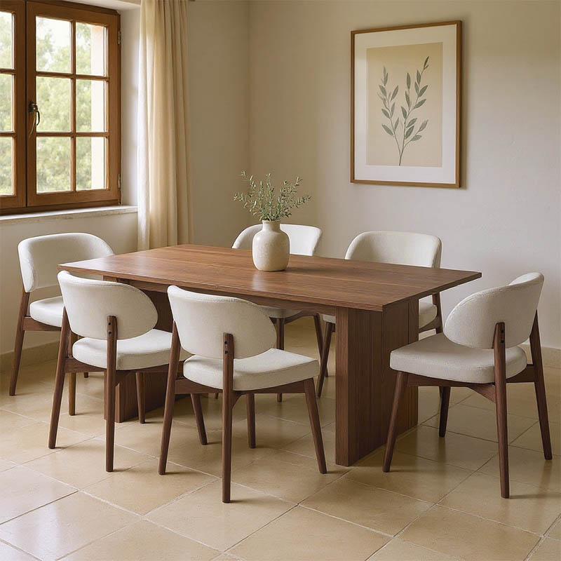 381-000012 Τραπεζαρία Eleganza-Siena pakoworld σετ 7τεμ mdf σε καρυδί-εκρού απόχρωση 180x99x75.8εκ - Image 1