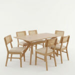 Τραπεζαρία Raffles pakoworld σετ 7τεμ rubberwood με pe rattanσε φυσική απόχρωση 150x90x76εκ - Image 2