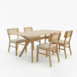 Τραπεζαρία Raffles pakoworld σετ 5τεμ rubberwood με pe rattanσε φυσική απόχρωση 150x90x76εκ - Image 2