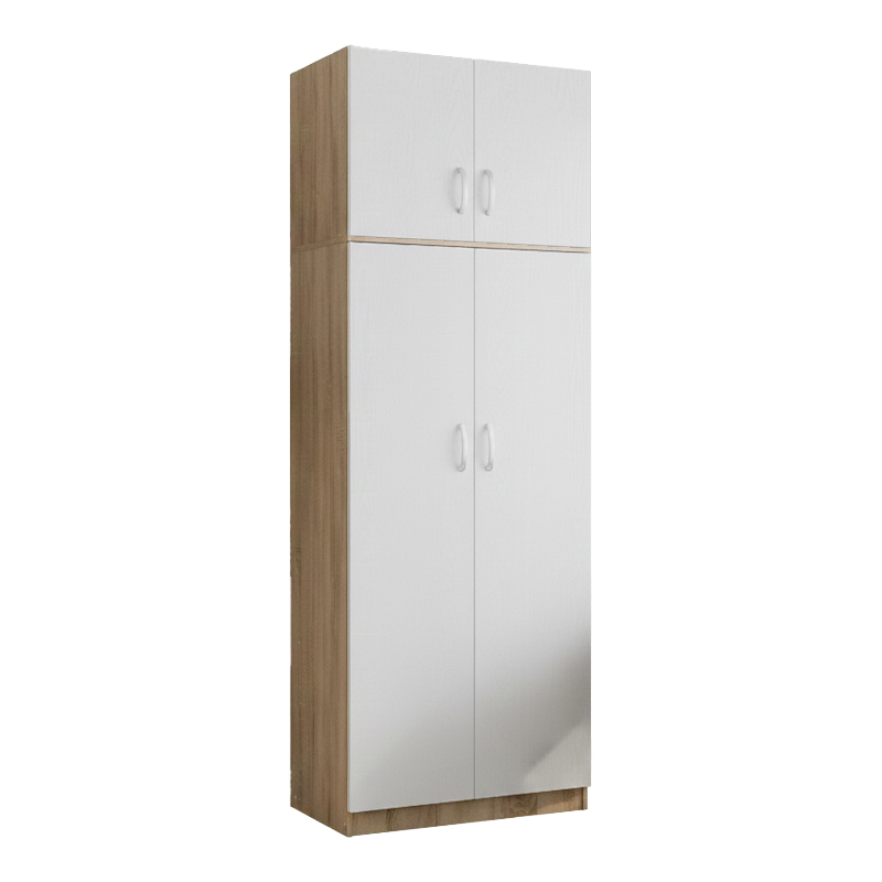 383-000087 Ντουλάπα δίφυλλη και πατάρι Athos pakoworld σε sonoma-λευκή απόχρωση 80x42x240εκ - Image 1