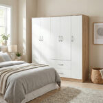 Ντουλάπα πεντάφυλλη Athos I pakoworld sonoma-λευκό 170x42x180εκ