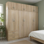 Ντουλάπα εξάφυλλη με πατάρι Athos I pakoworld sonoma 240x42x240εκ