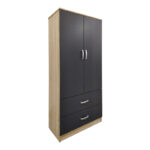 Ντουλάπα εξάφυλλη με πατάρι Athos pakoworld sonoma-ανθρακί 240x42x240εκ - Image 2