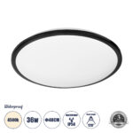 GLOBOSTAR® TUFFIN 60999 Φωτιστικό Πλαφονιέρα Οροφής LED 36W 3960lm 120° AC 220-240V Αδιάβροχο IP54 Φυσικό Λευκό 4500K - Lumileds SMD Chip - Μαύρο Ματ & Λευκό Γαλακτερό - Μ48 x Π48 x Υ6.5cm - 3 Χρόνια Εγγύηση