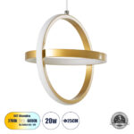 GLOBOSTAR® ALICE 61057 Μοντέρνο Κρεμαστό Φωτιστικό Οροφής LED 20W 2400lm 300° AC 220-240V IP20 Ρυθμιζόμενο Λευκό CCT με On/Off 2700K/4500K/6000K - Lumileds SMD Chip - Χρυσό Βούρτσας - Μ25 x Π22 x Υ25cm - 3 Χρόνια Εγγύηση