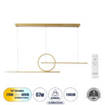 GLOBOSTAR® TEREZA 61289 Μοντέρνο Κρεμαστό Φωτιστικό Οροφής LED 67W 7504lm 300° AC 220-240V IP20 Ρυθμιζόμενο Λευκό CCT με Χειριστήριο από 2700K έως 6000K Dimmable - Lumileds SMD Chip - Χρυσό Βούρτσας - Μ110 x Π4.5 x Υ34cm - 3 Χρόνια Εγγύηση