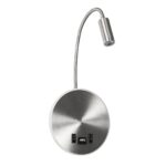 GLOBOSTAR® GOOSE 61696 Μοντέρνο Φωτιστικό Τοίχου - Απλίκα Ξενοδοχείου Reading Light με Φορτιστή USB 3A LED 6W 540lm 36° & 360° AC 220-240V IP20 Θερμό Λευκό 2700K - CREE XPE & Lumileds SMD Chip - Νίκελ Βούρτσας - Μ15.5 x Π15 x Υ30.5cm - 3 Χρόνια Εγγύηση