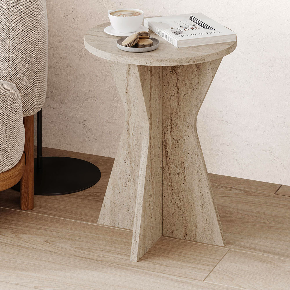 GP037-03581-0 Τραπεζάκι βοηθητικό Lisa Megapap χρώμα travertine Ø40x51,8εκ. - Image 1