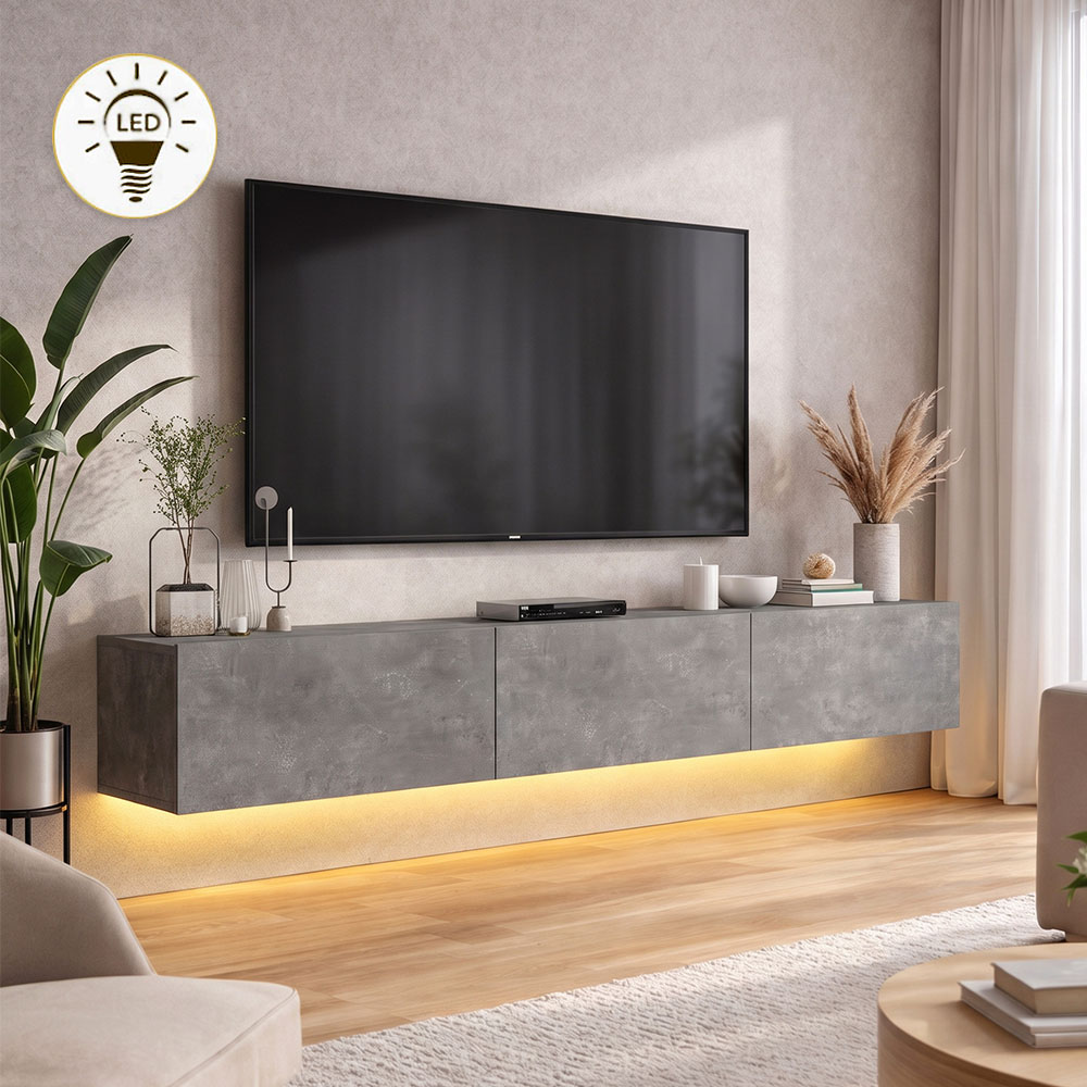 GP042-016910-0 Έπιπλο τηλεόρασης επιτοίχιο Damla Megapap με LED χρώμα γκρι σκυροδέματος 180x29,5x29,5εκ. - Image 1