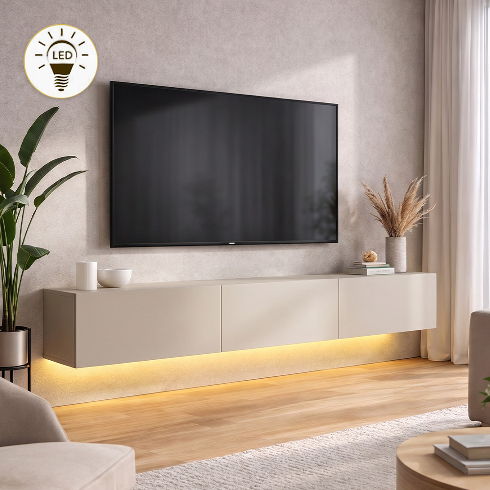 GP042-016911-0 Έπιπλο τηλεόρασης επιτοίχιο Damla Megapap με LED χρώμα sandstone 180x29,5x29,5εκ. - Image 1