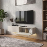 Έπιπλο τηλεόρασης επιτοίχιο Aristo Megapap με LED χρώμα sandstone 135x31,6x25εκ. - Image 2