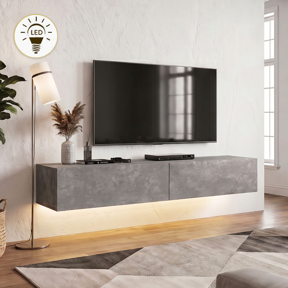 GP042-01709-0 Έπιπλο τηλεόρασης επιτοίχιο Aristo Megapap με LED χρώμα γκρι σκυροδέματος 135x31,6x25εκ. - Image 1