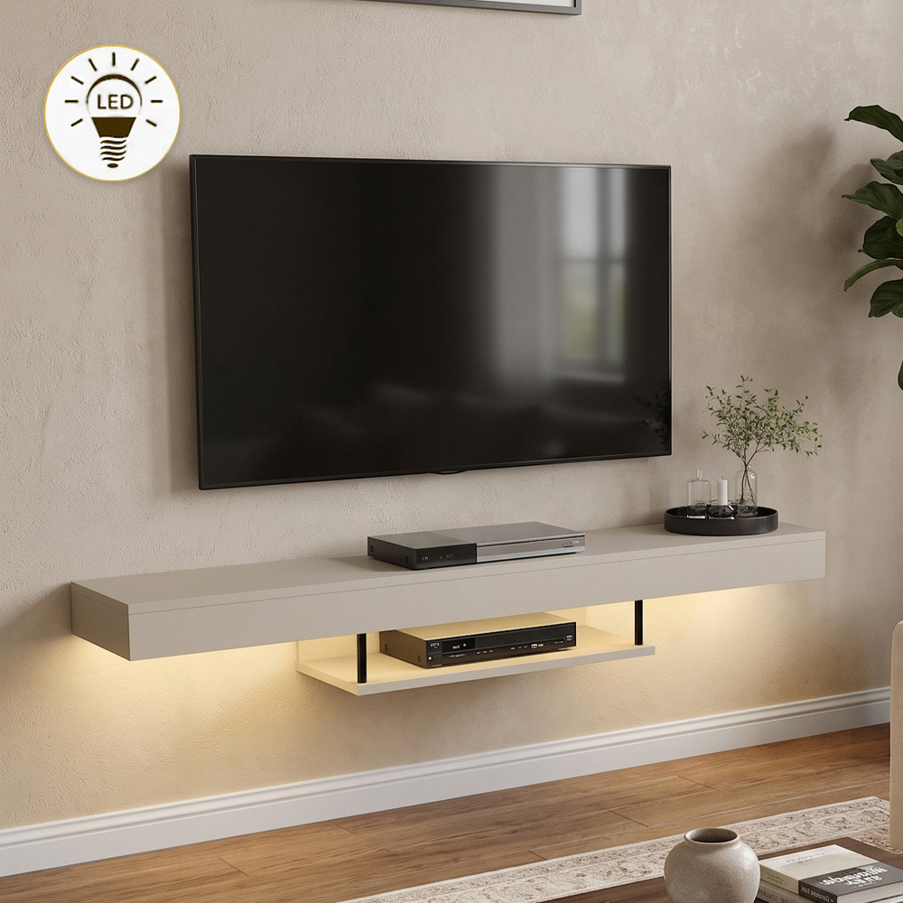 GP042-01867-0 Έπιπλο τηλεόρασης επιτοίχιο Albares Megapap με LED χρώμα sandstone 150x29,6x22εκ. - Image 1