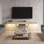 Έπιπλο τηλεόρασης επιτοίχιο Albares Megapap με LED χρώμα travertine 150x29,6x22εκ. - Image 2