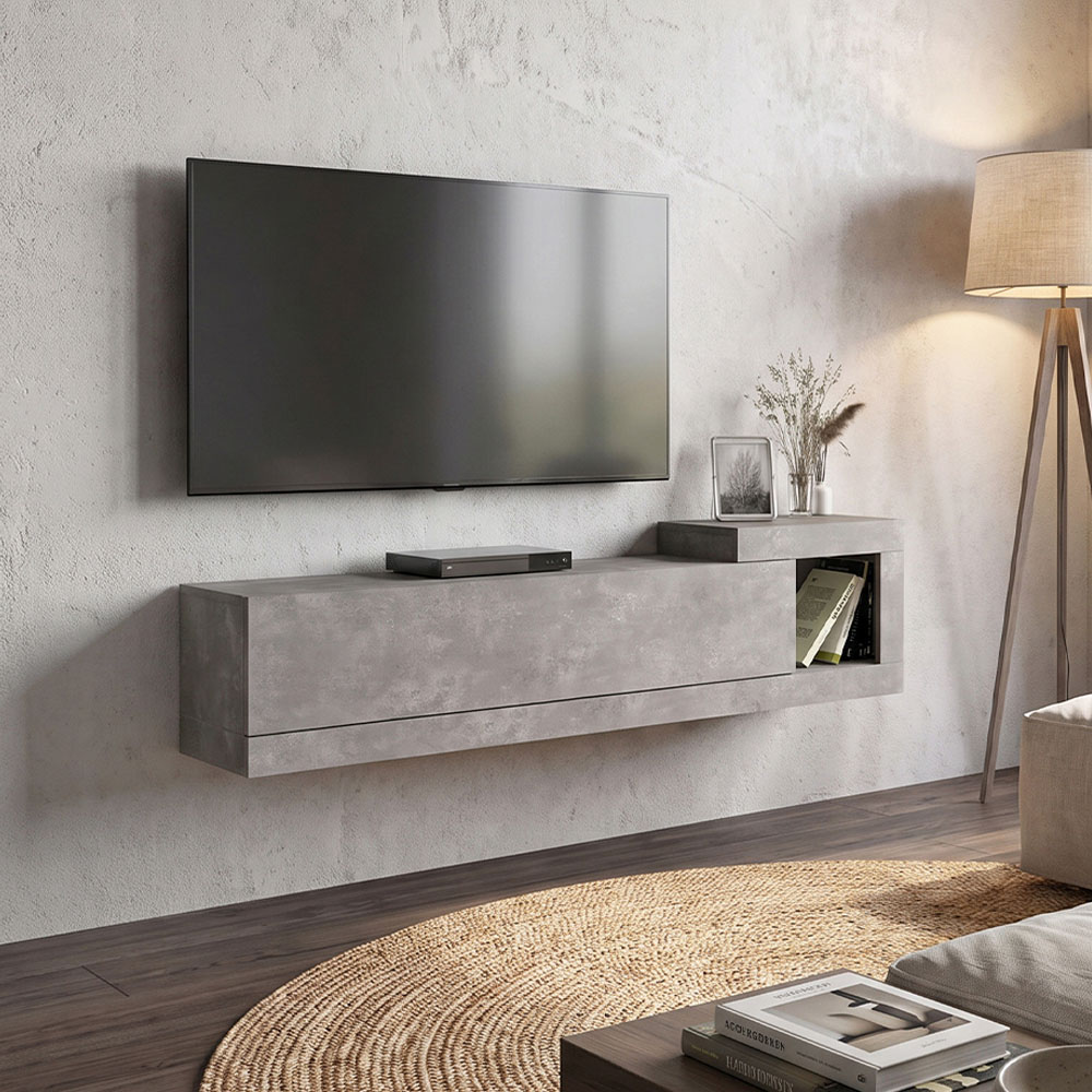 GP042-01877-0 Έπιπλο τηλεόρασης επιτοίχιο Volare Megapap χρώμα γκρι σκυροδέματος 150x29,6x38,6εκ. - Image 1